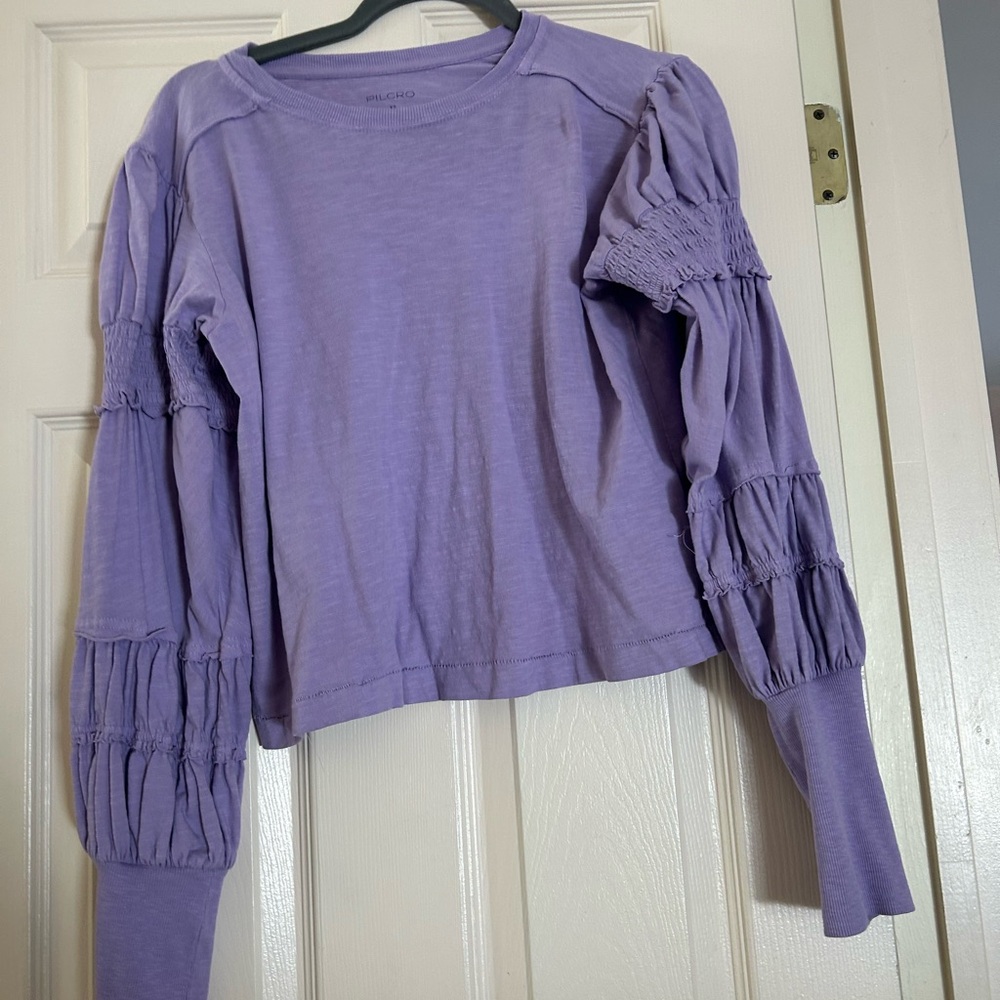 Pilcro Lavender Violet Smocked Ruffle Long Sleeve Top
